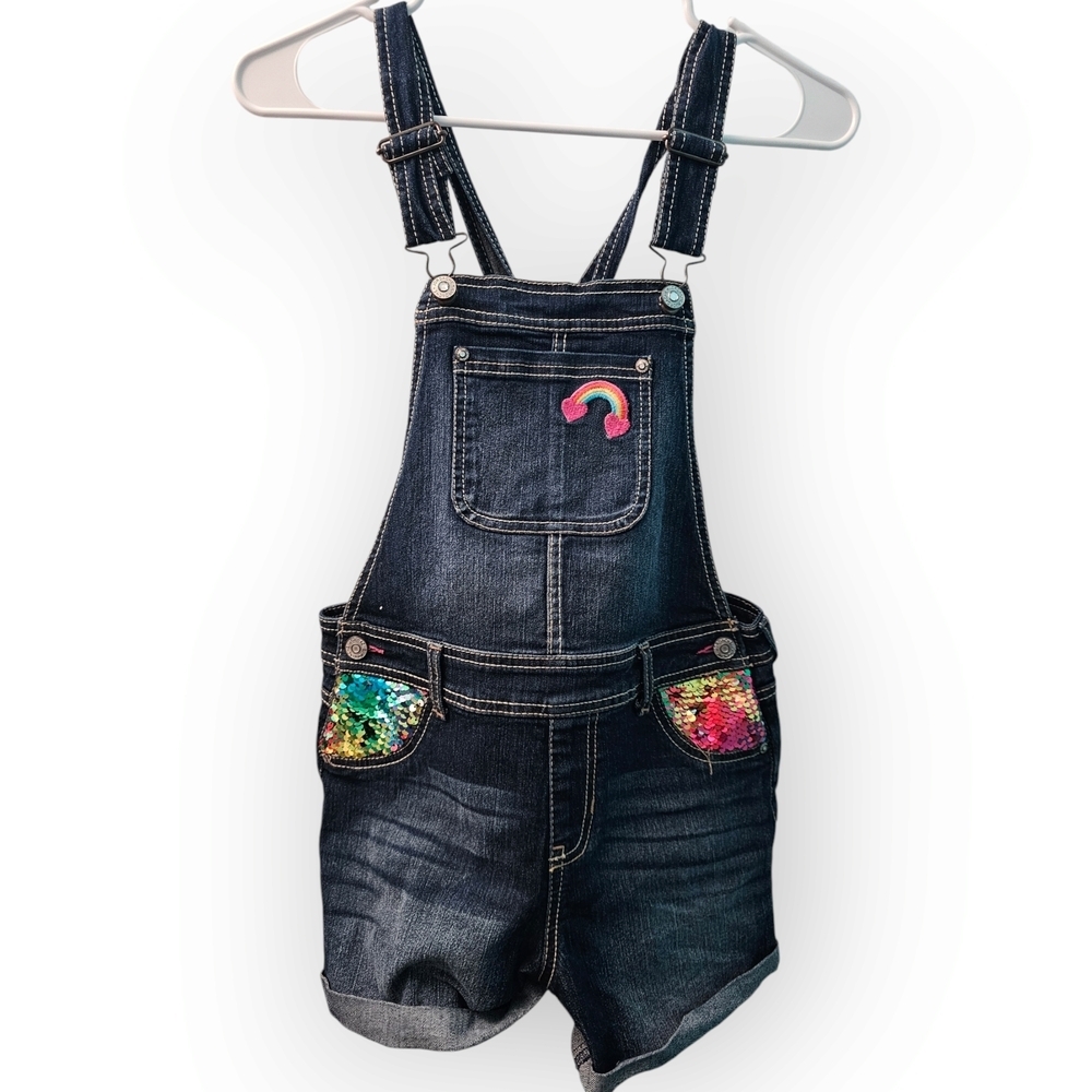 Kids Denim Overalls with Rainbow Sequin Pockets